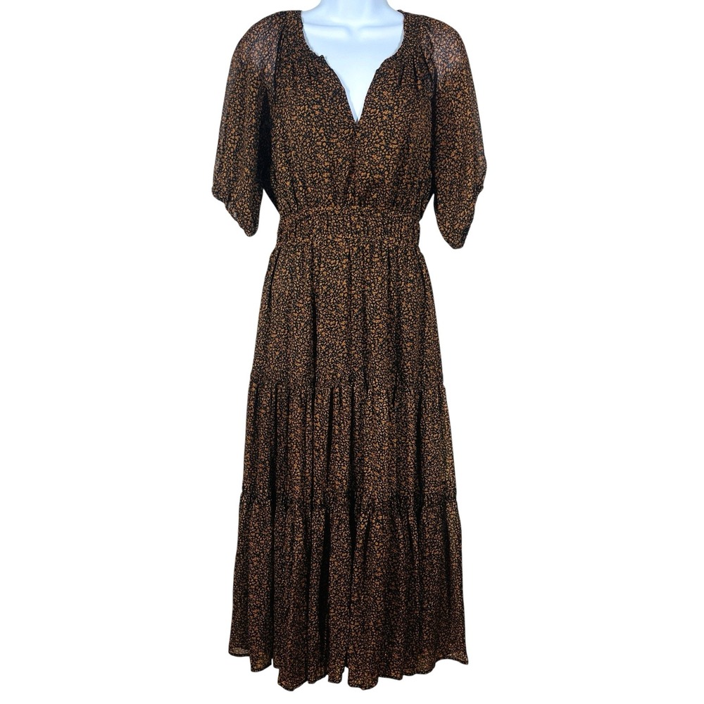 ASTR The Label Garden State Dress Sz M Brown Floral Tiered Boho Festival Prairie